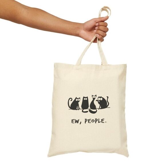 “Ew, People" Black Cat Tote Bag - Picture 1 of 5